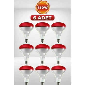(6 Adet) 150w Kızılötesi Isıtıcılı Hayvan Isıtma Ve Kuluçka Lambası (kırmızı Işık) E27 (kalın Duy)