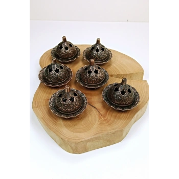 6 Lı Mini Eskitme Osmanlı Temalı Koyu Renk Lokumluk Sunum (599)