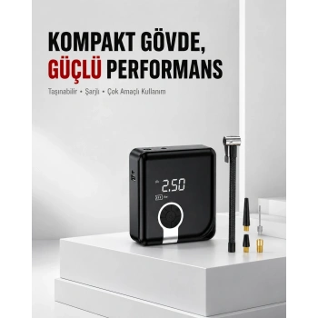 6000mah Bataryalı Type-c Şarjlı Diyafram Tip Kompresör Led Işıklı