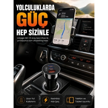 60w Araç Şarj Cihazı Çift Type-c Pd Ve Usb Qc3.0 Hızlı Şarj Adaptörü