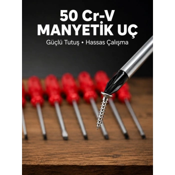7 Parça Tornavida Seti Manyetik Uç Ergonomik Sap