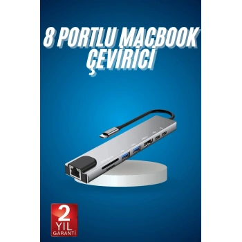 8 Port Çoklayıcı Macbook Ile Uyumlu Çoğaltıcı Type-c Dönüştürücü Tf Sd Kart