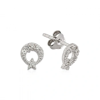 925 Ayar Gümüş Ay Yıldız Çivili Küpe EA0490009 (599599)