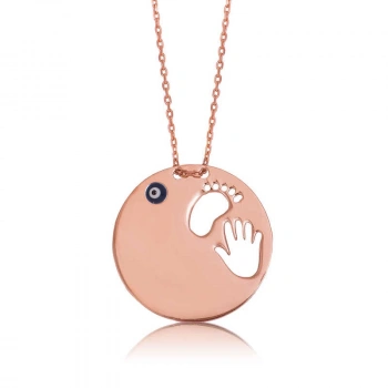 925 Ayar Gümüş El Ayak İzi Anne Kadın Gümüş Kolye Pt2610198 (599)
