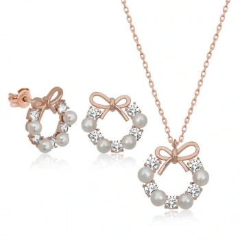 925 Ayar Gümüş İnci Kurdele Kadın Set T6463 (599599)