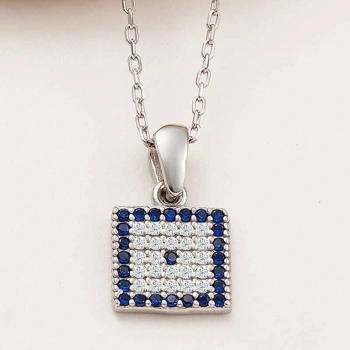 925 Ayar Gümüş Kare Nazar Kadın Kolye T7969 (599599)