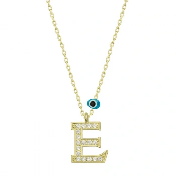 925 Ayar Gümüş Nazar E Harfi Kadın Kolye T6773 (599599)