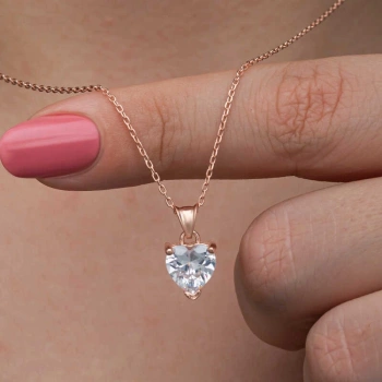 925 Ayar Gümüş Rose Beyaz Taşlı Kalpli Kadın Kolye T8607 (599599)