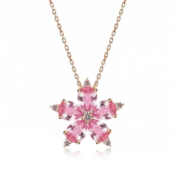 925 Ayar Gümüş Rose Pembe Kamelya Çiçeği Kolye T5180 (599599)