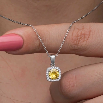 925 Ayar Gümüş Sarı Baget Taşlı Kadın Kolye T8601 (599)