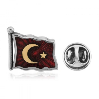 925 Ayar Gümüş Türk Bayrağı Rozet T4460 (599)