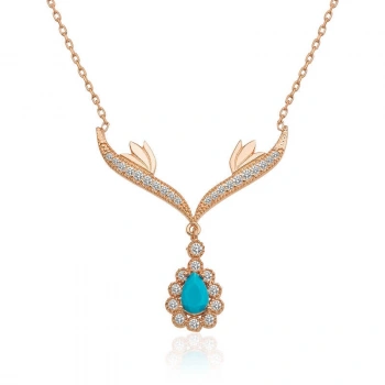 925 Ayar Gümüş Turkuaz Taşlı Madalyon Kadın Gümüş Kolye T5022 (599)