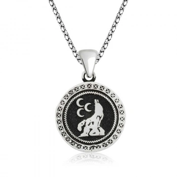 925 Ayar Gümüş Üç Hilal Kurt Gümüş Kolye T4723 (599)