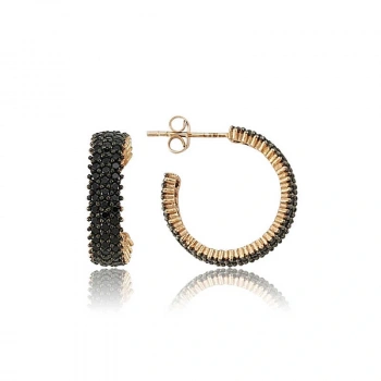 925 Ayar Gümüş Üç Sıralı Siyah Tamtur Küpe EA0710013 (599599)