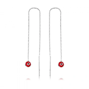 925 Ayar Gümüş Zincirli Kırmızı Nazar Küpe Ea1160043 (599)