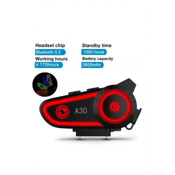 A30 Motosiklet Kask Kulaklık Intercom Işıklı 2 Eşleşme Özellikli