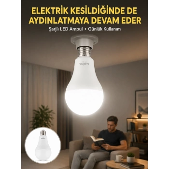 Acil Durumlar İçin Şarjlı Led Ampul 6400k Soğuk Beyaz 30 Watt Yeni Nesil