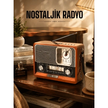 Ahşap Görünümlü Retro Bluetooth Radyo Usb,aux Ve Sd Kart Girişli
