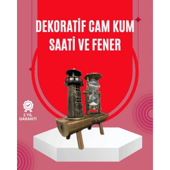 Ahşap Gövdeli Deniz Feneri Formlu Kum Saati – 15x20 Cm Masa Dekoru