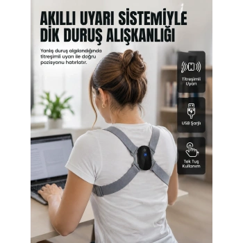 Akıllı Dik Duruş Düzeltici Titreşim Uyarılı Şarjlı Destek Cihazı