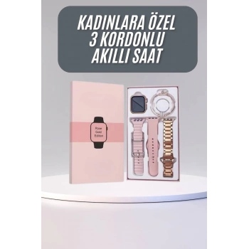 Akıllı Saat 3 Kordonlu Ve Aksesuarlı Bayanlar Için Şık Rose Renk