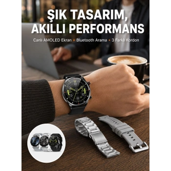 Akıllı Saat Çoklu Kordon Seçeneği Amoled Ekran Çok Fonksiyonlu Bluetooth Bağlantılı Yeni Nesil