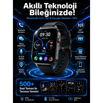 Akıllı Saat Tema Değiştirme Uyku Ve Sağlık Takibi Sesli Asistan Bildirim Görme Yeni Nesil