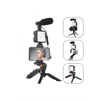 Akıllı Telefon Vlog Kiti Tripod Mini Mikrofonlu Telefon Tutucu