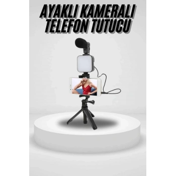 Akıllı Telefon Vlog Kiti Tripod Mini Mikrofonlu Telefon Tutucu