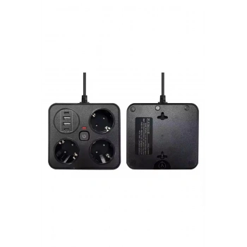 Akım Korumalı Anahtarlı Priz - 3x Priz - 2x Usb - 2x Type-c - 2 Mt Kablo Hızlı Şarj Özellikli Siyah