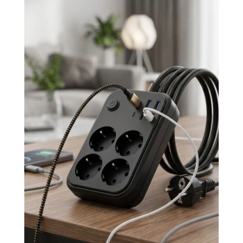 Akım Korumalı Çoklu Priz 4 Usb 2 Type C 4 Priz Güvenli Ve Hızlı Şarj