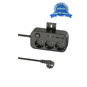 Akım Korumalı Priz 2 Usb + 2 Type-c Girişli 2 Metre Kablosu Anahtarlı Ve Duvara Monte Edilebilir