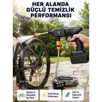 Akülü Araba Yıkama Makinesi 21v Güçlü Basınçlı Ve Çift Akülü Taşınabilir
