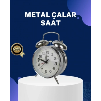 Alarmlı Dekoratif Yuvarlak Masa Saati Gümüş Renk Sessiz Ve Işıklı