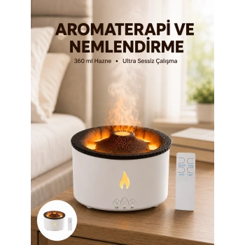 Alev Efektli Aromaterapi Difüzörü – 360 Ml Su Hazneli, Sessiz Ve Zaman Ayarlı Yeni Nesil