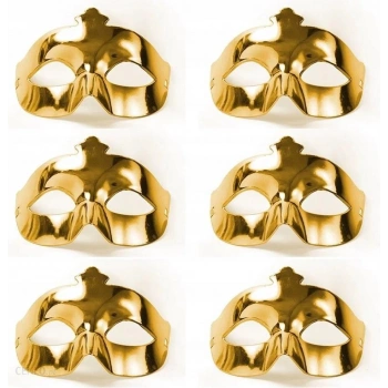 Altın Metalize Renk Düz Balo Parti Maskesi 6 Adet