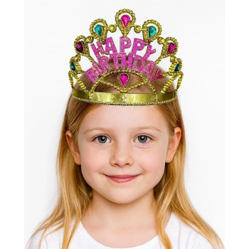 Altın Renk Happy Birthday Yazılı Doğum Günü Tacı 60 Cm