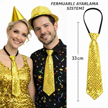 Altın Renk Pul Payetli Işıltılı Parti Kravatı 33 Cm