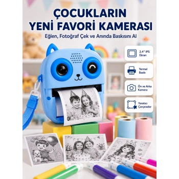 Anında Baskılı Çocuk Fotoğraf Makinesi Termal Yazıcılı Selfie Kamerası