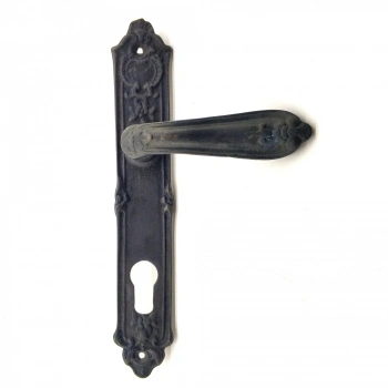 Antika Tarz Dekoratif Pirinç Çiçekli Oda Kapı Kolu - 240x40 Mm, Oksit