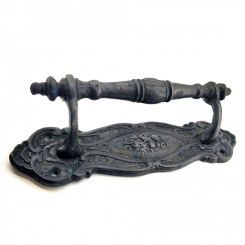 Antika Tarz Dekoratif Pirinç Çiçekli Yan Çekme Kapı Kolu - 240x62 Mm, Oksit