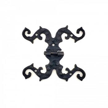 Antika Tarz Dekoratif Pirinç Süslü Menteşe - 100x90 Mm, Oksit