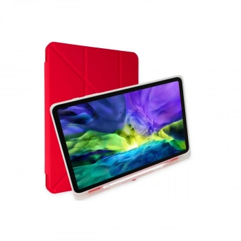Apple İpad 10.2 (8.nesil) Kılıf Kalemlikli Mars Tablet Kılıfı - Kırmızı