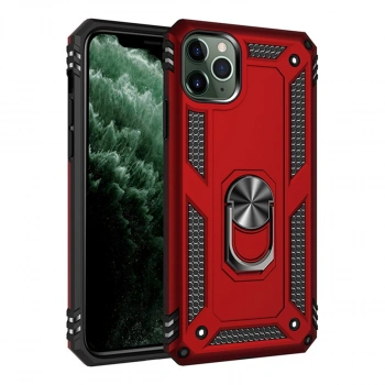 Apple İphone 11 Pro Max Kılıf Sofya Yüzüklü Silikon Kapak - Kırmızı