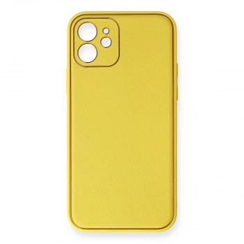 Apple İphone 12 Kılıf Coco Deri Silikon Kapak - Sarı