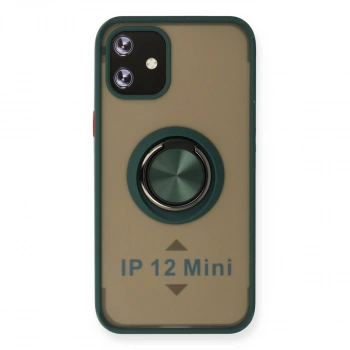 Apple İphone 12 Mini Kılıf Montreal Yüzüklü Silikon Kapak - Yeşil