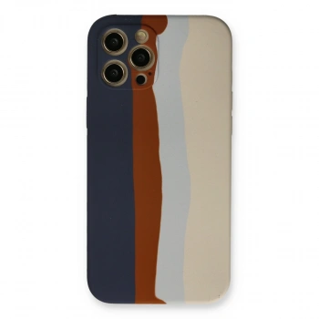 Apple İphone 12 Pro Max Kılıf Ebruli Lansman Silikon - Lacivert-krem