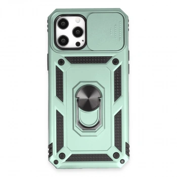 Apple İphone 12 Pro Max Kılıf Pars Lens Yüzüklü Silikon - Yeşil