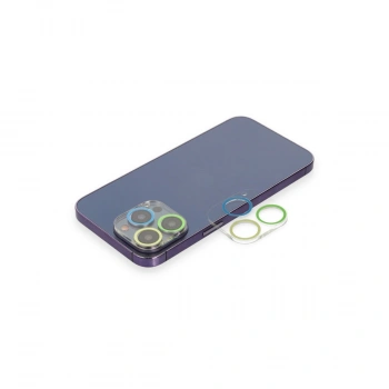 Apple İphone 12 Pro Max Renkli Kamera Lens Koruma Cam - Yeşil-sarı