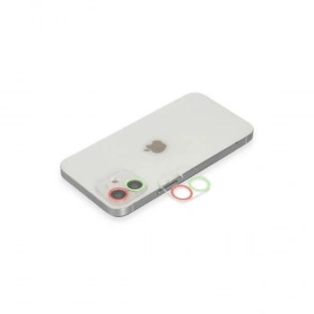 Apple İphone 12 Renkli Kamera Lens Koruma Cam - Yeşil-pembe
